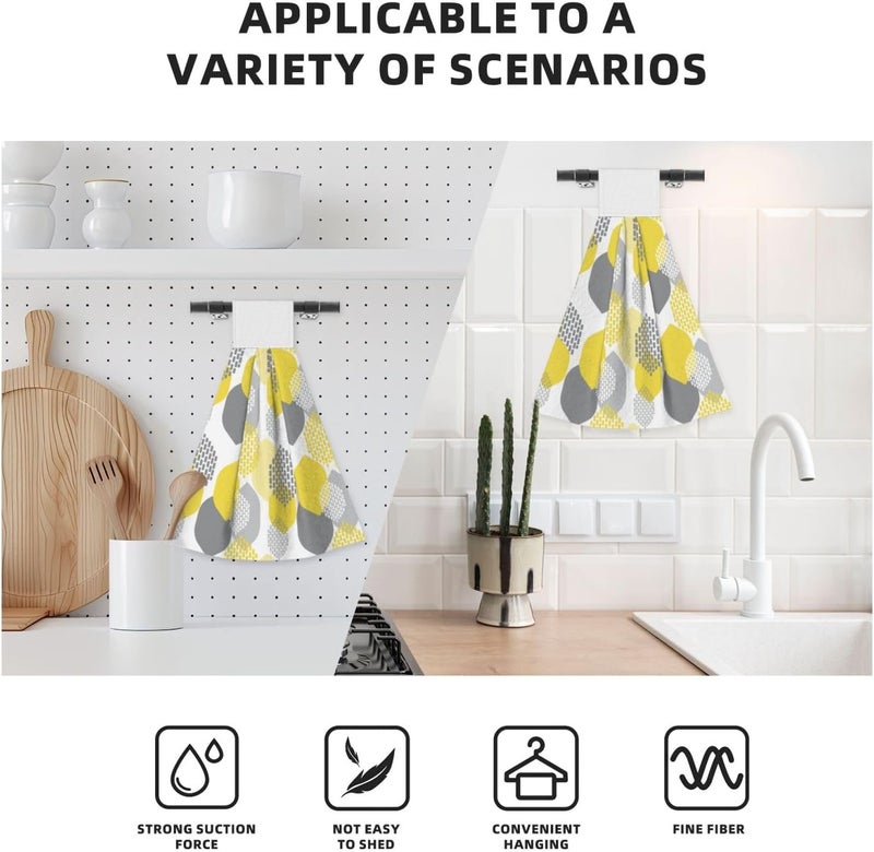 PDDCWAY Yellow Gray Kitchen Hand Towels Modern Boho Hanging Tie Towels Fast Drying Dish Cloth with Loop 2 PCS for Bathroom Restroom Home Decor - Image 4
